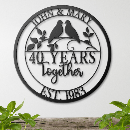 Panneau métallique colombes du 40e anniversaire de mariage
