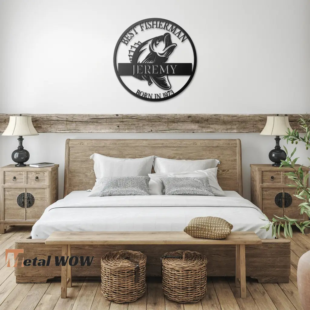 50th Birthday Fisherman Metal Sign - Black / 12 Inch - Wall