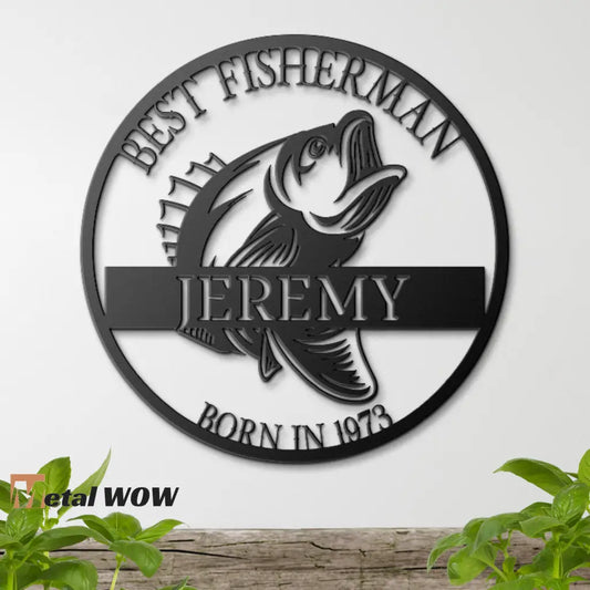 50th Birthday Fisherman Metal Sign - Black / 14 Inch - Wall