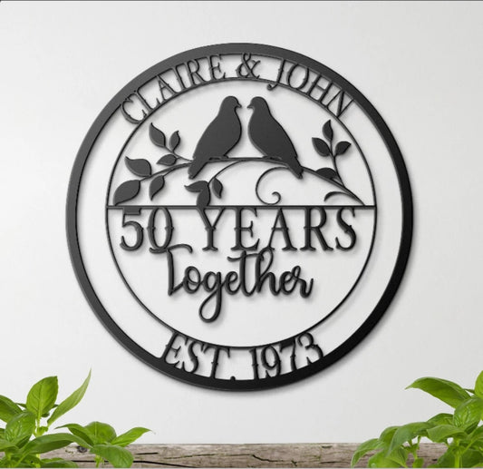 Panneau métallique colombes du 50e anniversaire de mariage