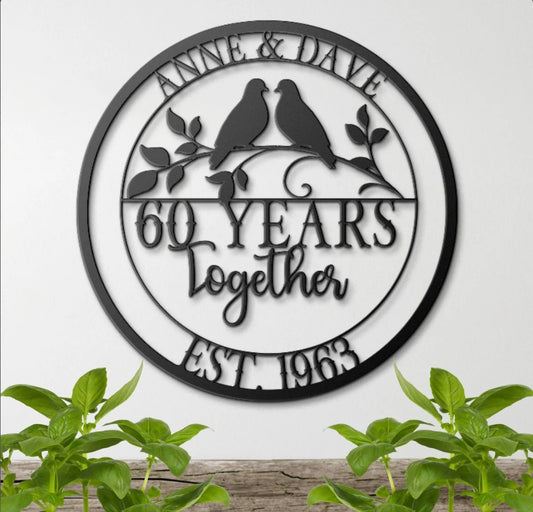 60th Wedding Anniversary Doves Metal Sign
