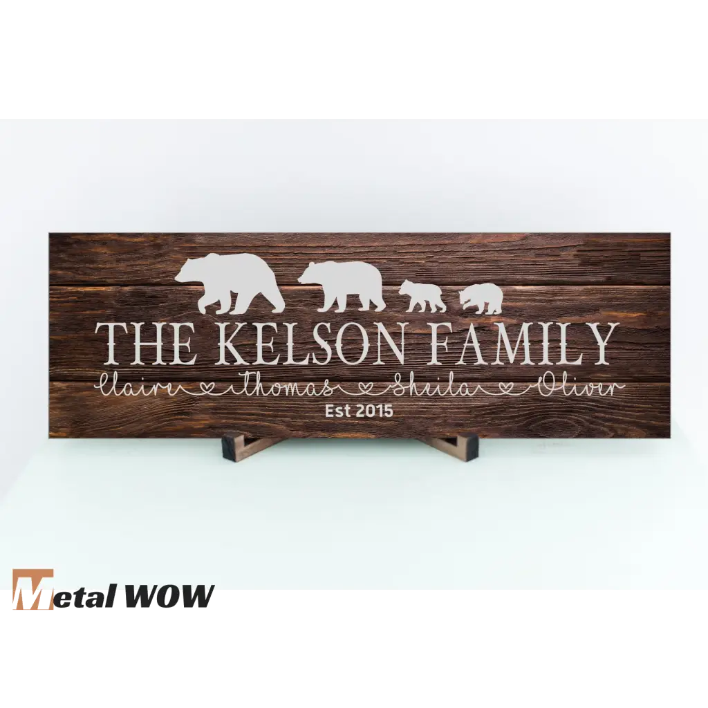 Bear Family Wood Sign - UV Printed MDF Sign - 15x5