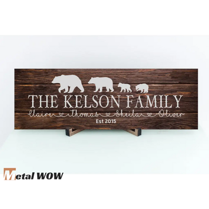 Bear Family Wood Sign - UV Printed MDF Sign - 15x5