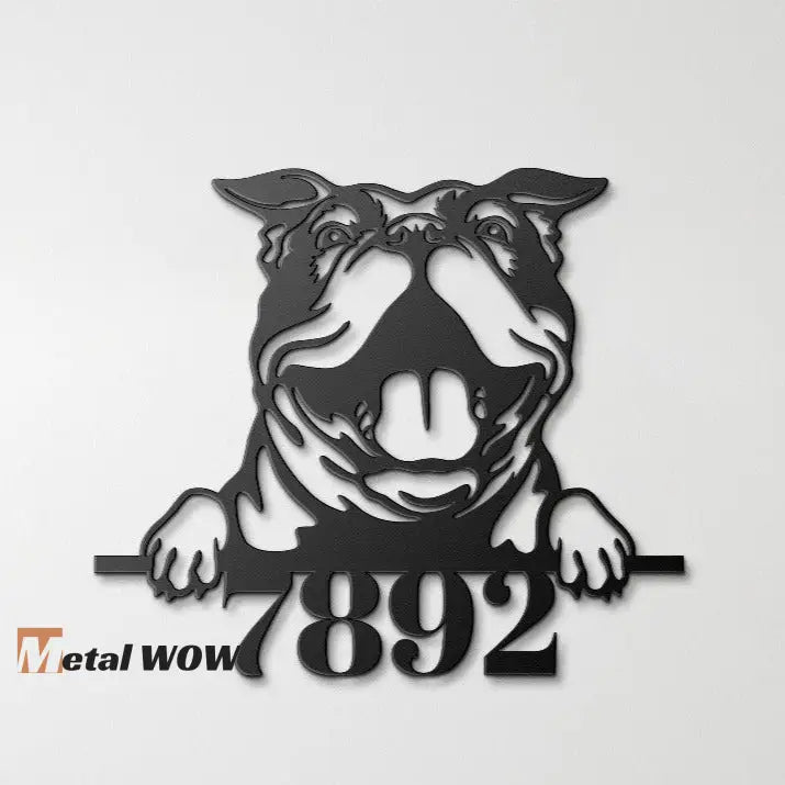 Dog Metal House Number Sign - Metal WOW