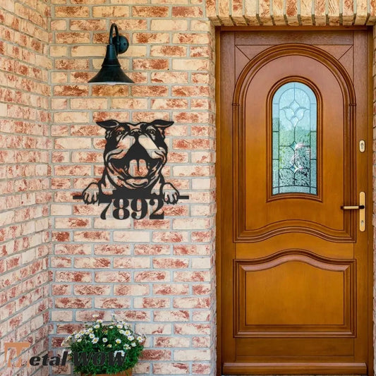Dog Metal House Number Sign - Metal WOW