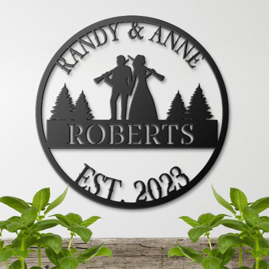 Hunting Couple Wedding Metal Sign