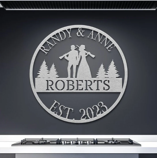 Silver Hunting Couple Wedding Metal Sign