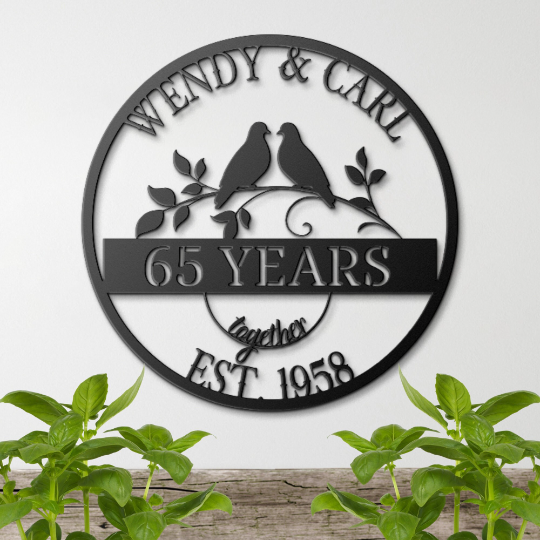 65th Wedding Anniversary Doves Metal Sign