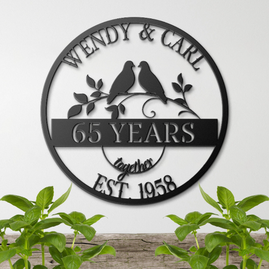 65th Wedding Anniversary Doves Metal Sign