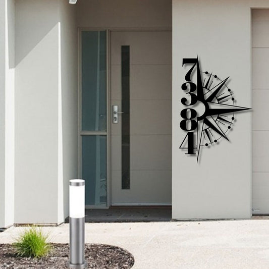 Vertical House Number Compass Sign