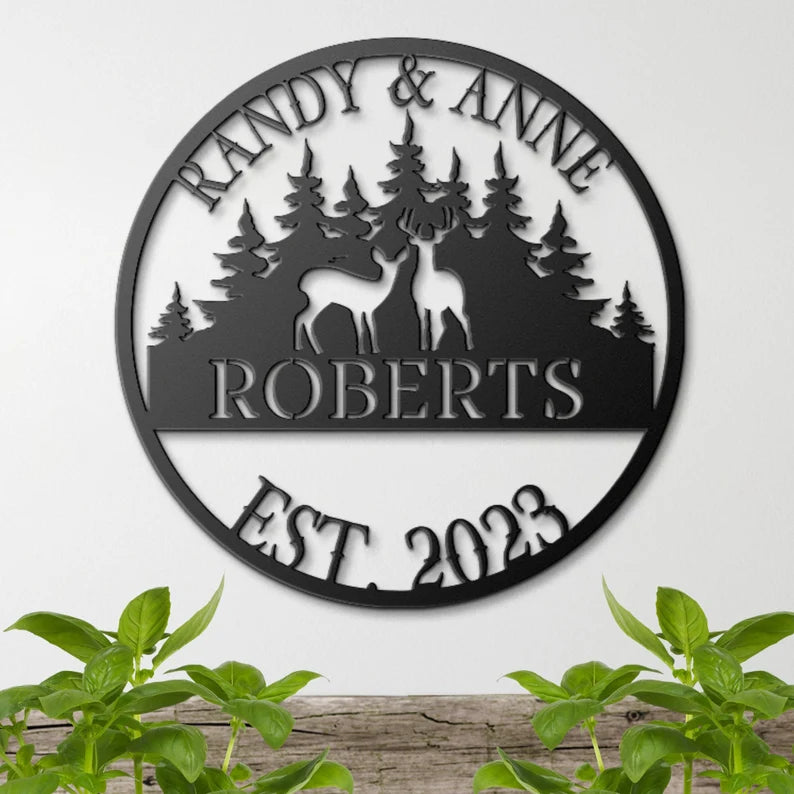 Personalized Deer Wedding Metal Sign