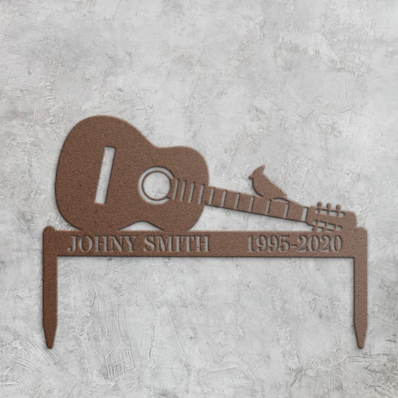 Personalized Guitar Memorial Plaque Stake