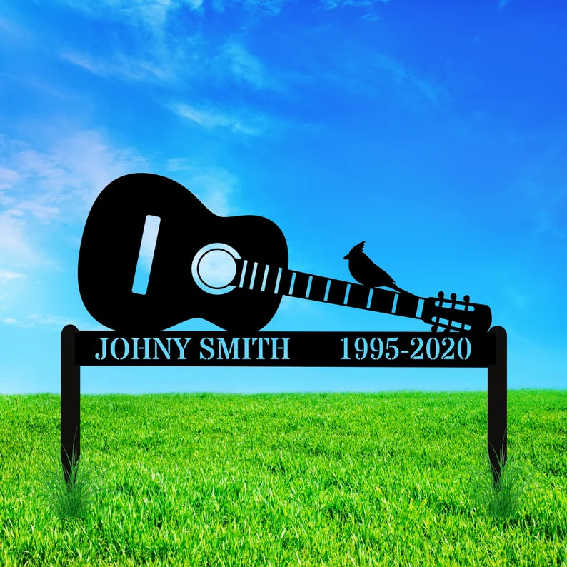 Personalized Guitar Memorial Plaque Stake