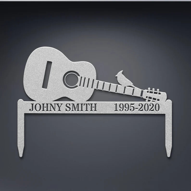 Personalized Guitar Memorial Plaque Stake