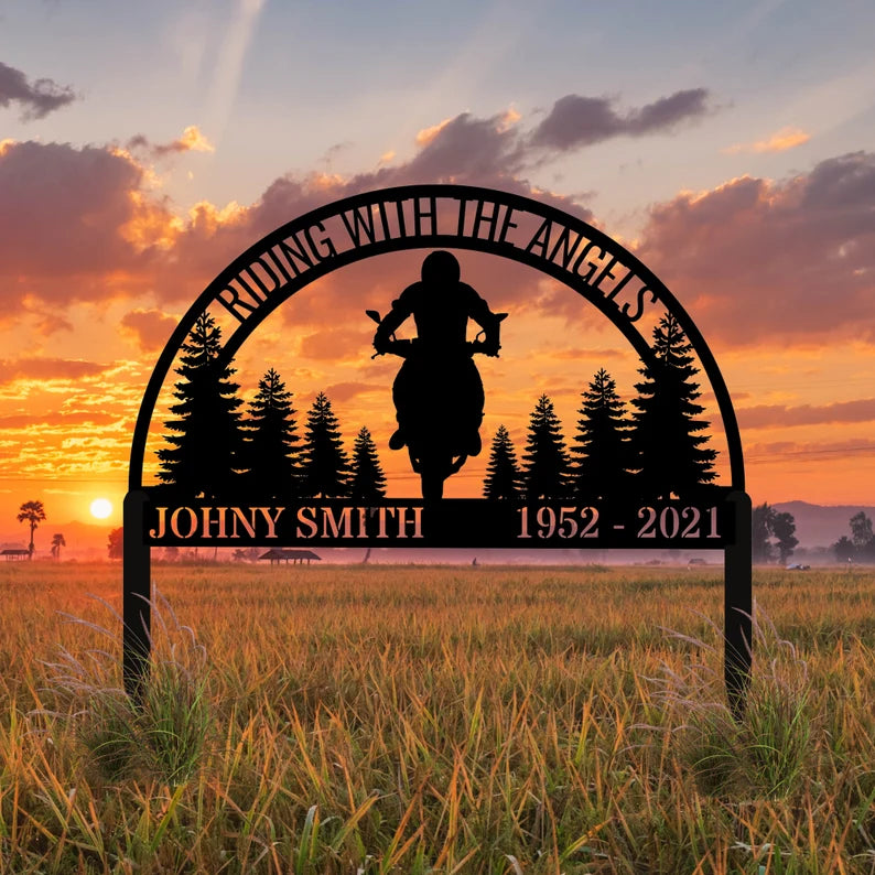 Personalized Moto Rider Memorial Plaque Stake