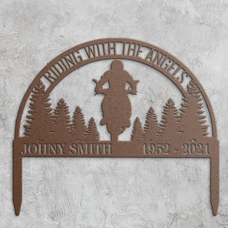 copper Moto Rider Memorial Plaque Stake