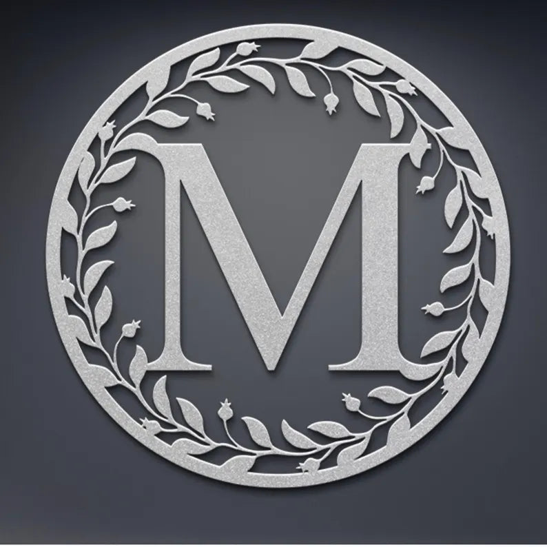 Metal Leaf Circle Monogram