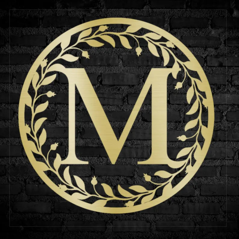 Metal Leaf Circle Monogram