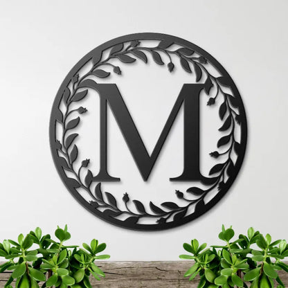 Metal Leaf Circle Monogram