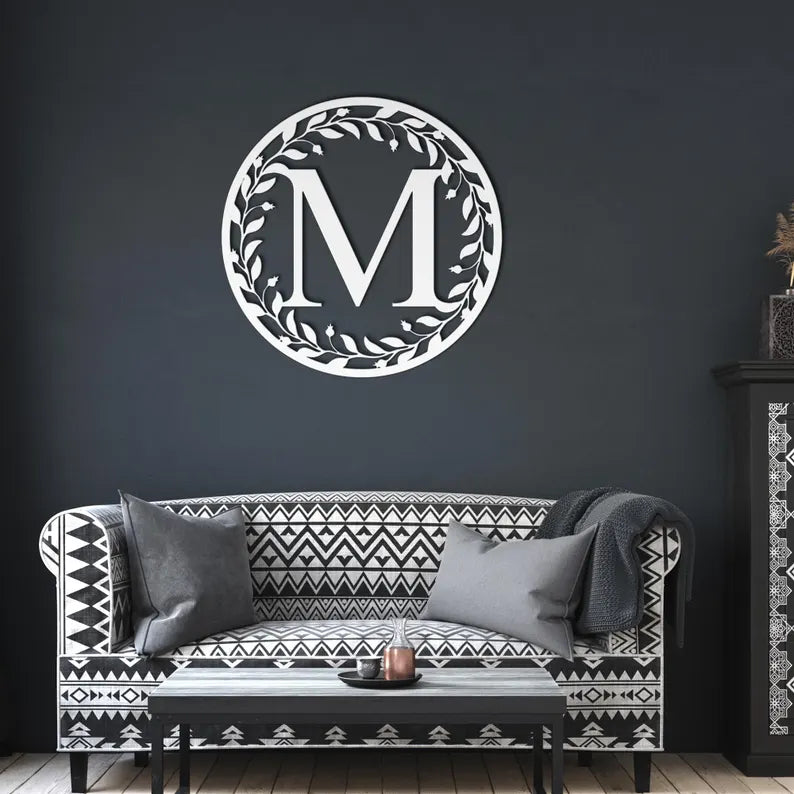 Metal Leaf Circle Monogram