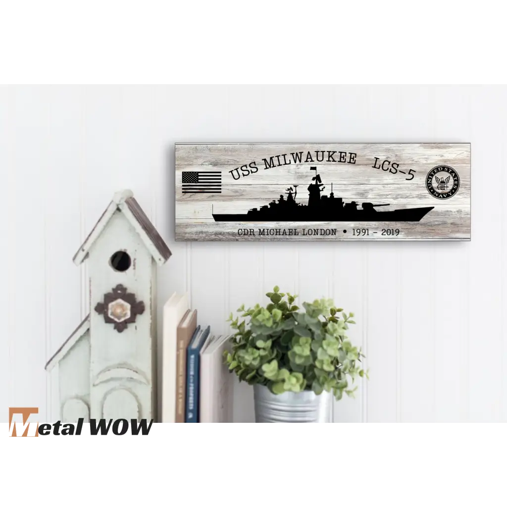 Navy Veteran Wood Sign - White - UV Printed MDF Sign - 15x5