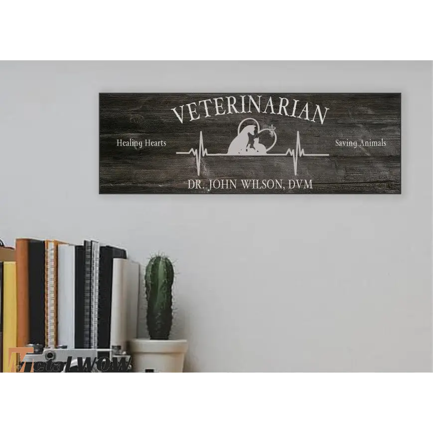 Veterinarian Wood Sign - Black - Metal WOW