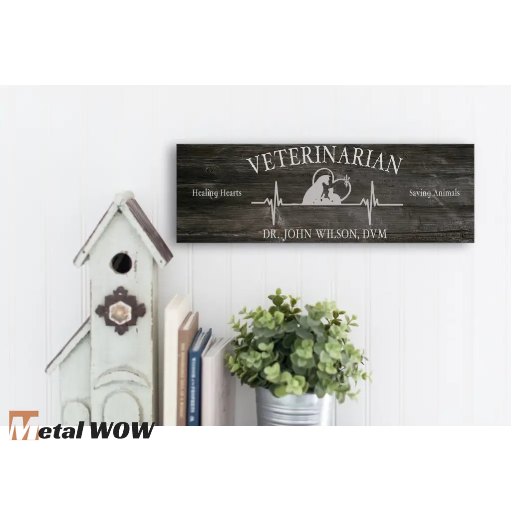 Veterinarian Wood Sign - Black - Metal WOW