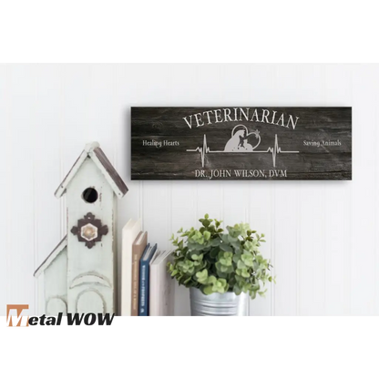 Veterinarian Wood Sign - Black - Metal WOW